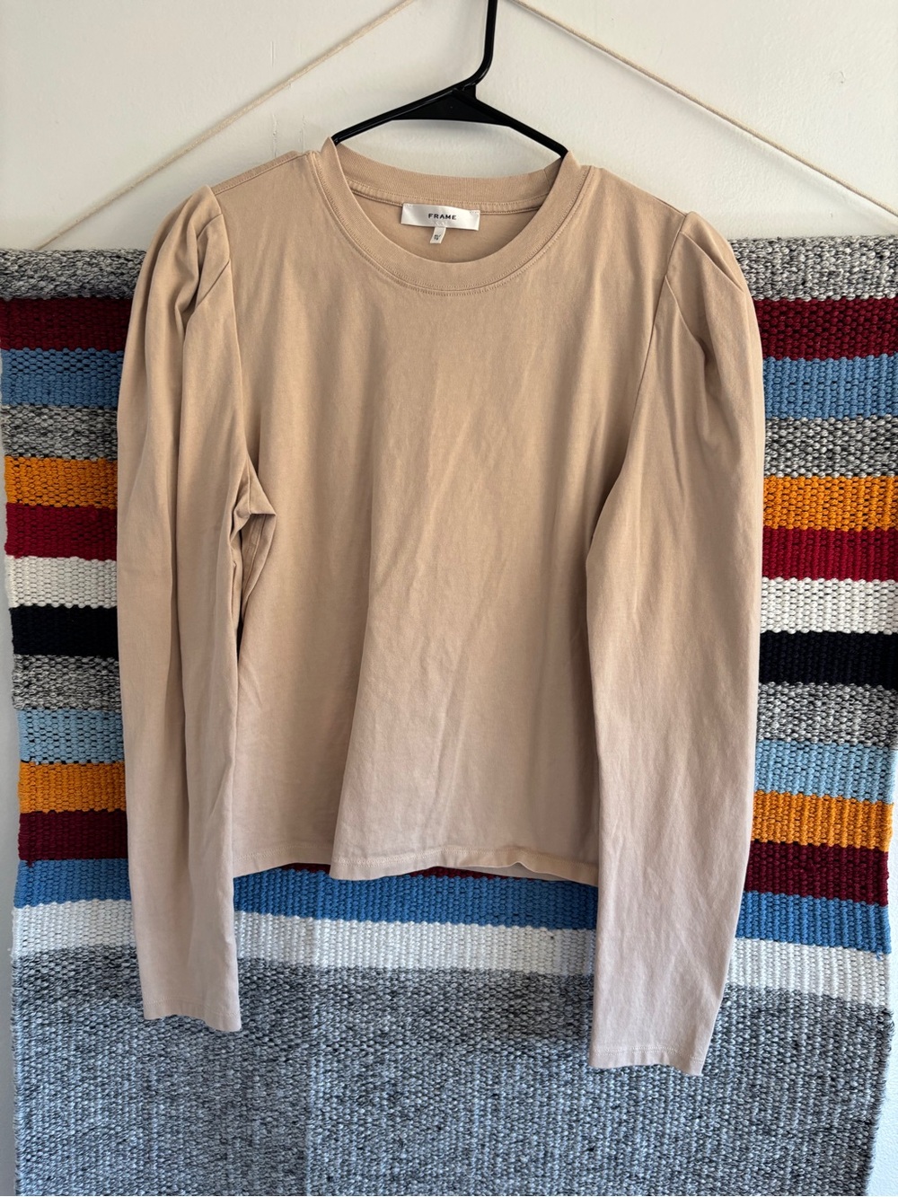 Frame Denim Cotton Long Sleeve Puff Shoulder Top — Taupe